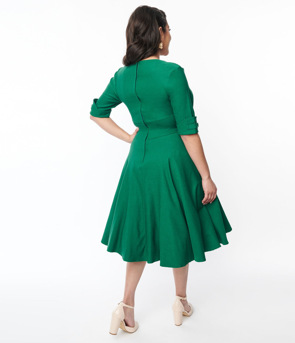 Emerald Green Delores Swing Dress with Sleeves