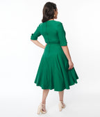 Emerald Green Delores Swing Dress with Sleeves