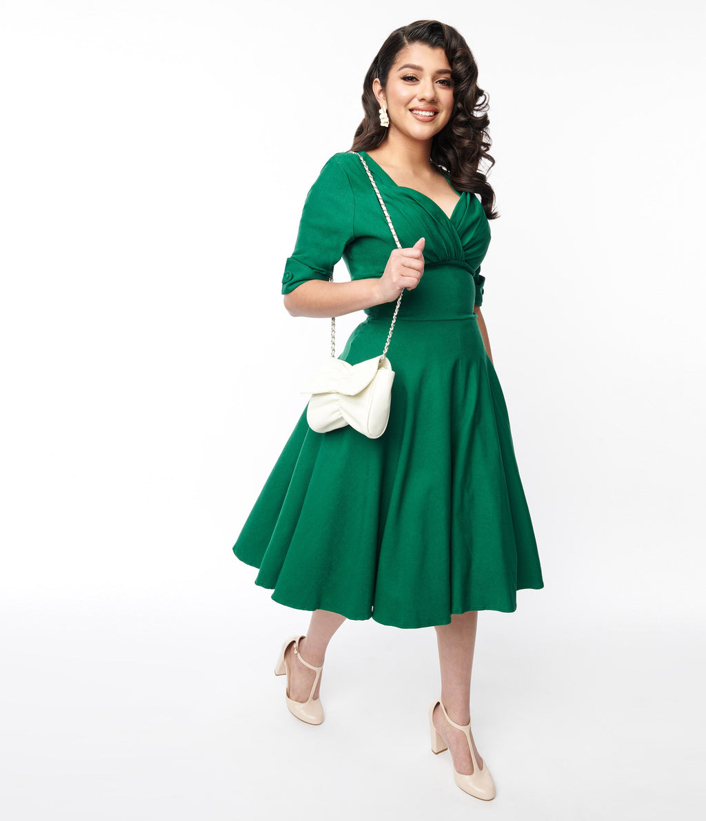 Emerald Green Delores Swing Dress with Sleeves