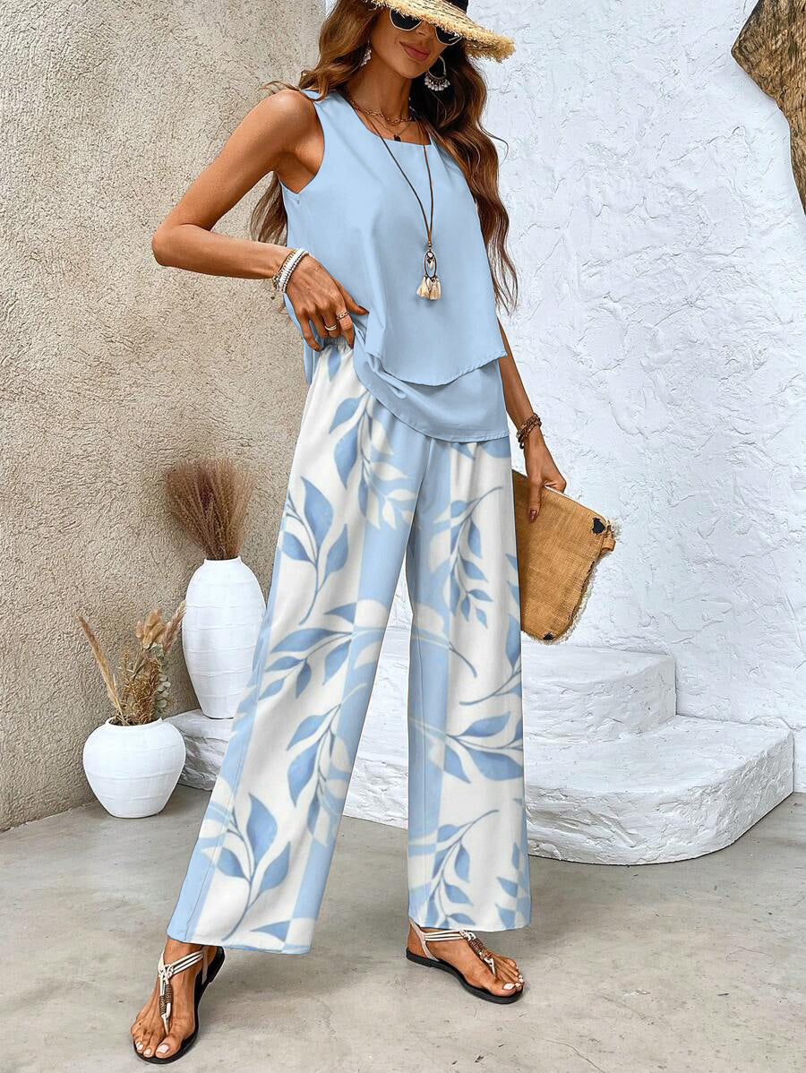 Juliette™ Elegant Two-Piece Set | Flowing Blouse and Wide-Leg Trousers