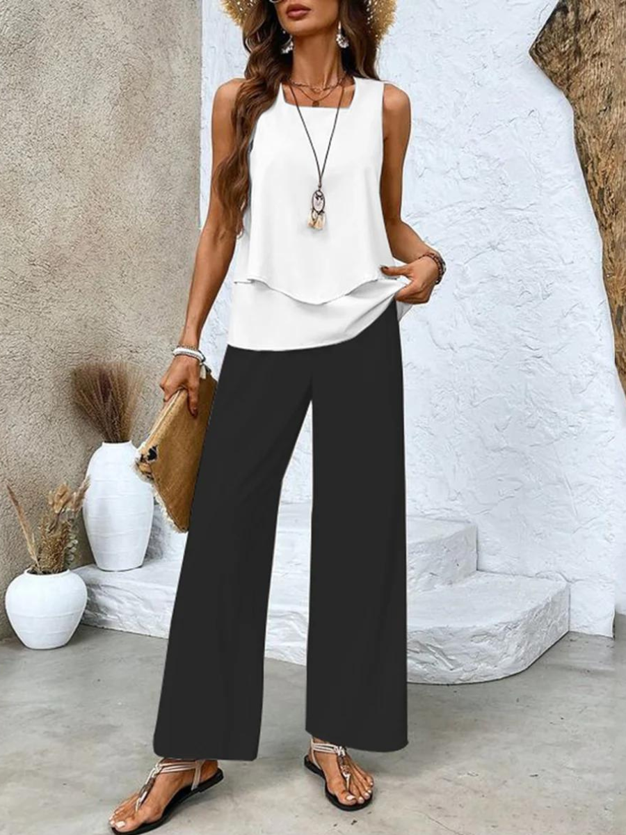Juliette™ Elegant Two-Piece Set | Flowing Blouse and Wide-Leg Trousers