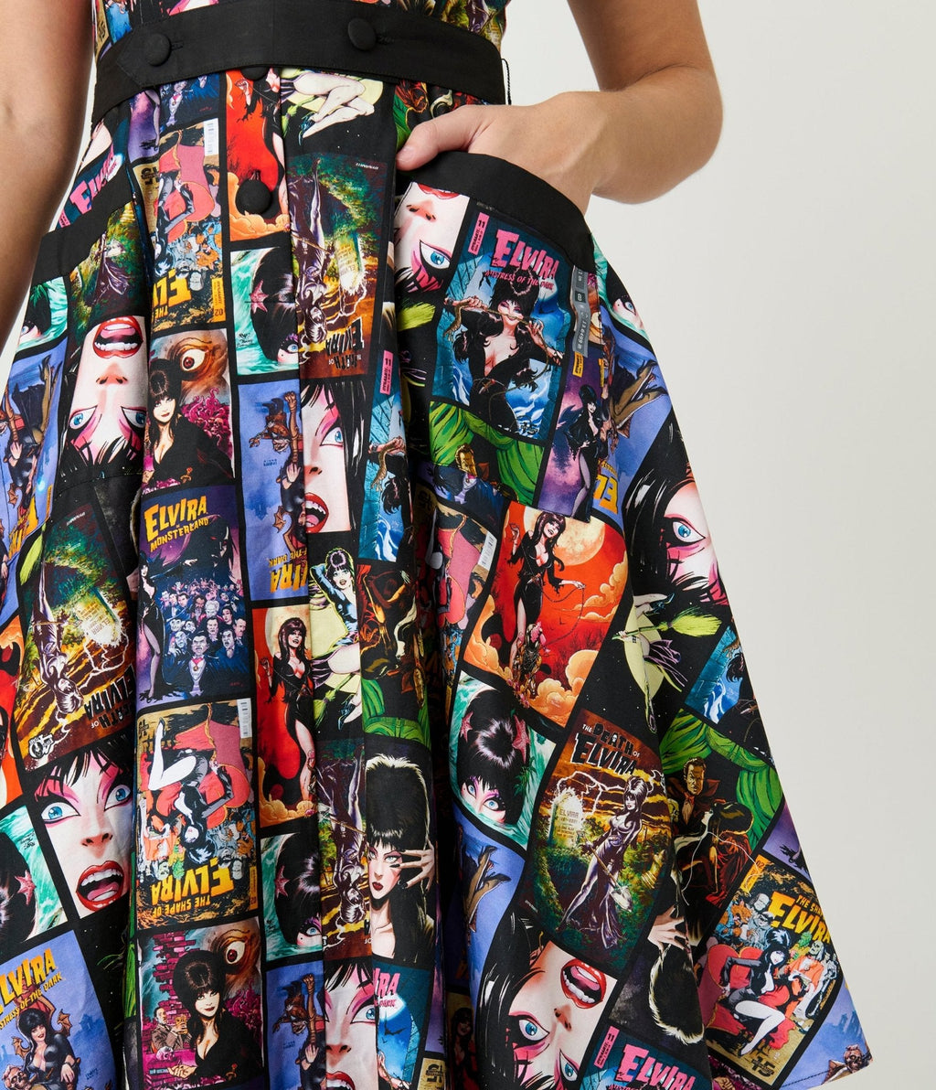 Elvira x Unique Vintage Elvira Comic Print Hedda Swing Dress