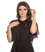 Hell Bunny 1940s Retro Black Mesh Sleeved Imperia Flare Dress