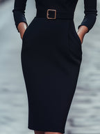 Camille™ | Black Belted Sheath Dress