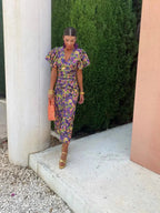 Laluna | Colourful Dress with Pleated Sleeves
