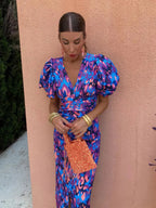 Laluna | Colourful Dress with Pleated Sleeves