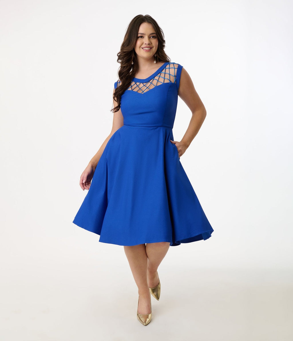 1950s Royal Blue Diamond Cable Swing Dress