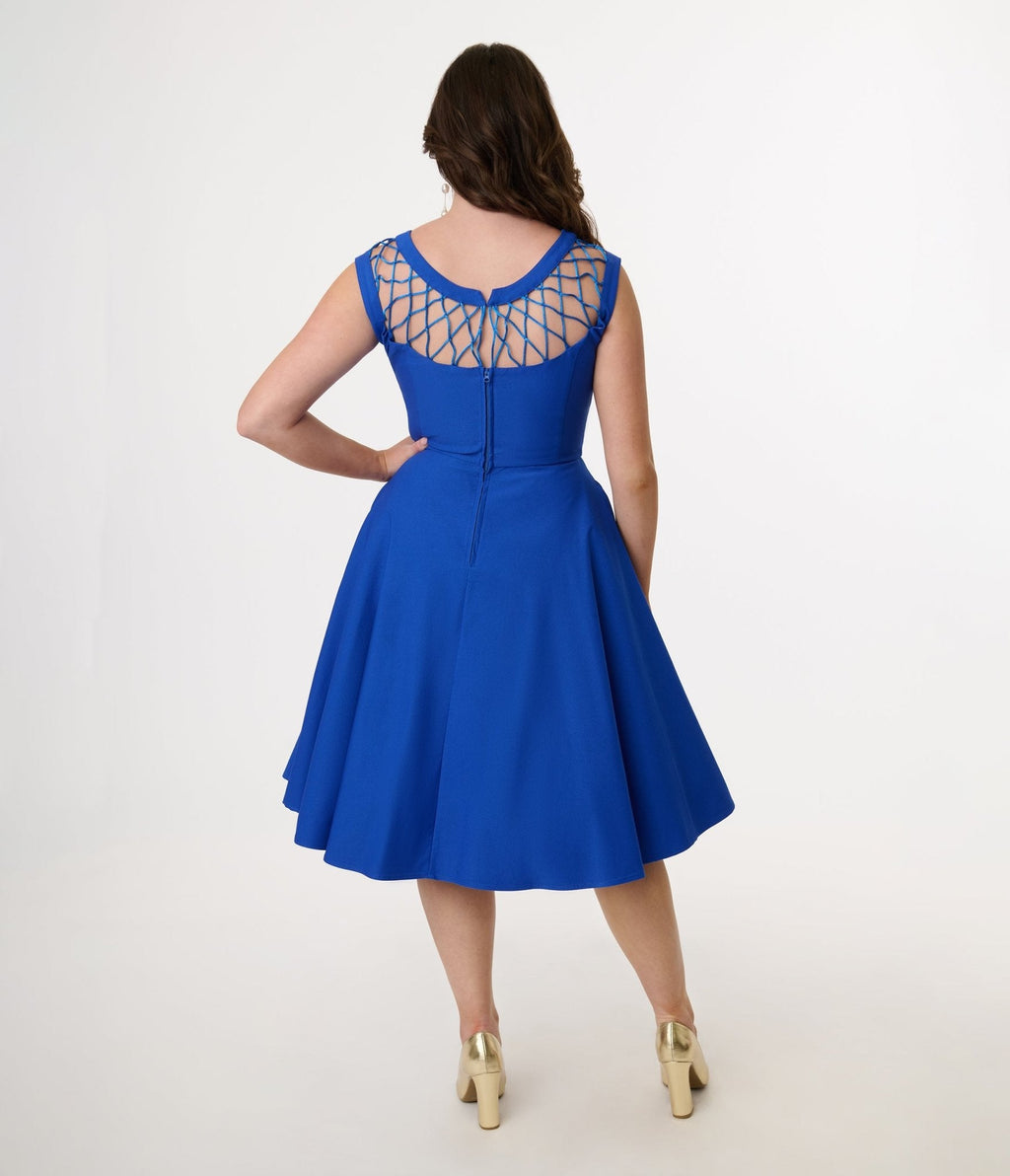 1950s Royal Blue Diamond Cable Swing Dress