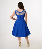 1950s Royal Blue Diamond Cable Swing Dress