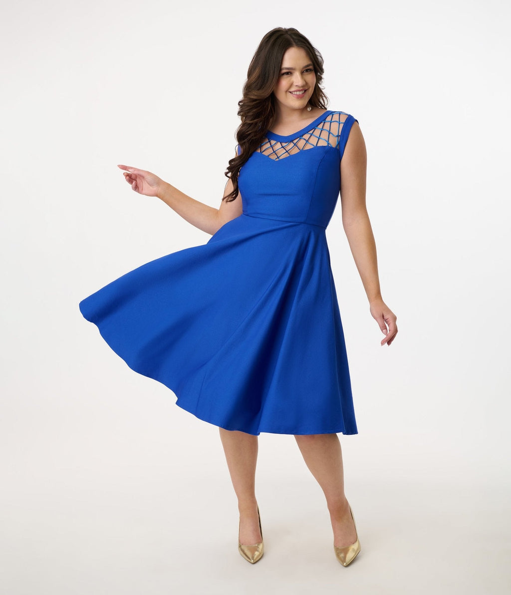 1950s Royal Blue Diamond Cable Swing Dress