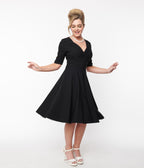 Black Delores Swing Dress with Sleeves