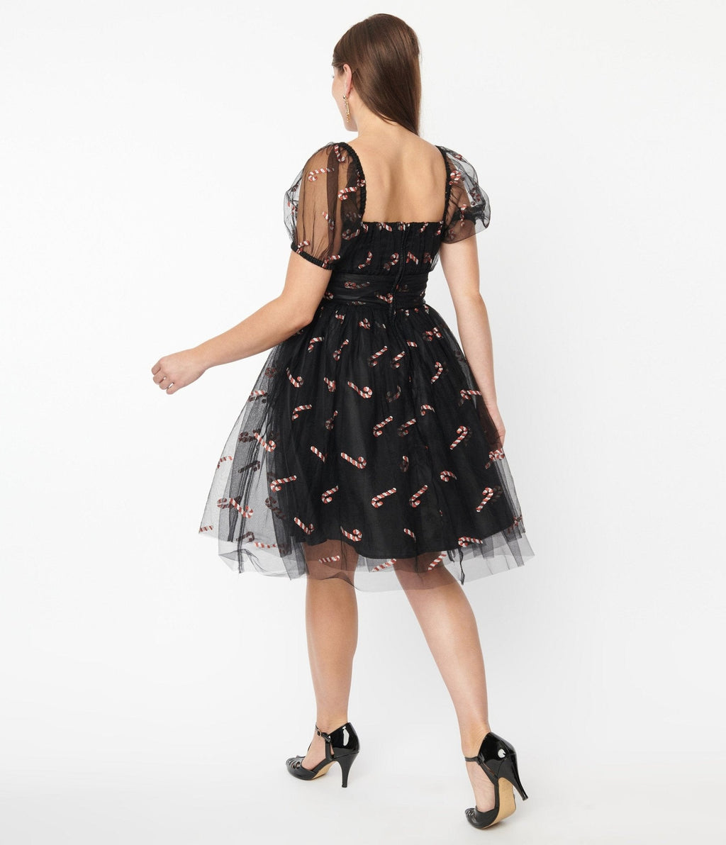 Black & Glitter Candy Canes Babydoll Dress