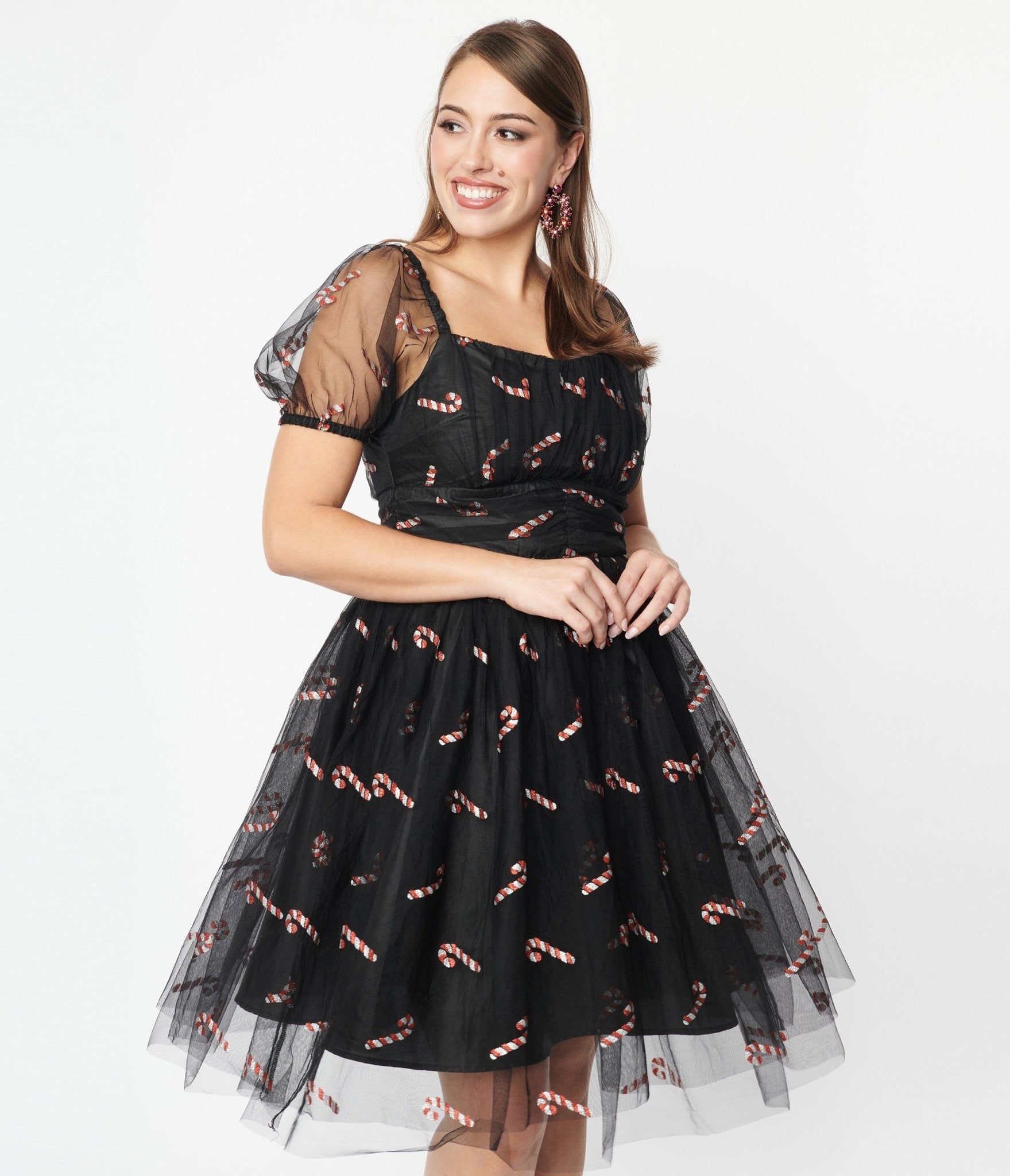 Black & Glitter Candy Canes Babydoll Dress