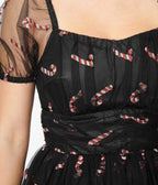 Black & Glitter Candy Canes Babydoll Dress