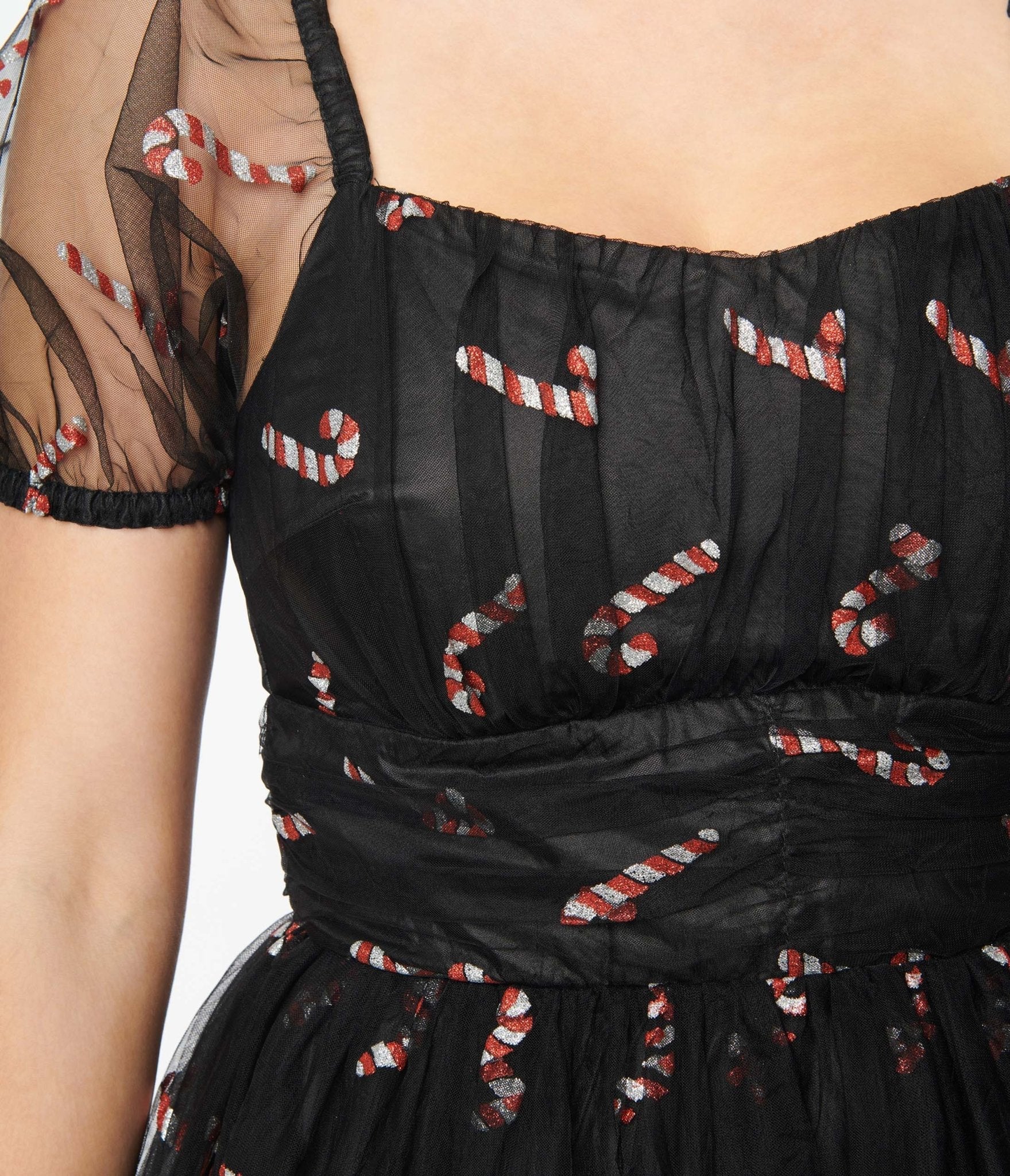Black & Glitter Candy Canes Babydoll Dress