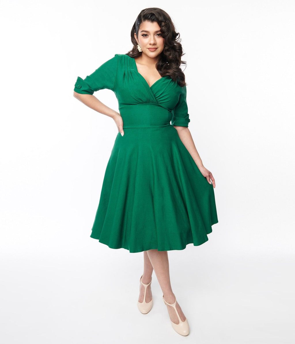 Emerald Green Delores Swing Dress with Sleeves