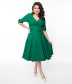 Emerald Green Delores Swing Dress with Sleeves