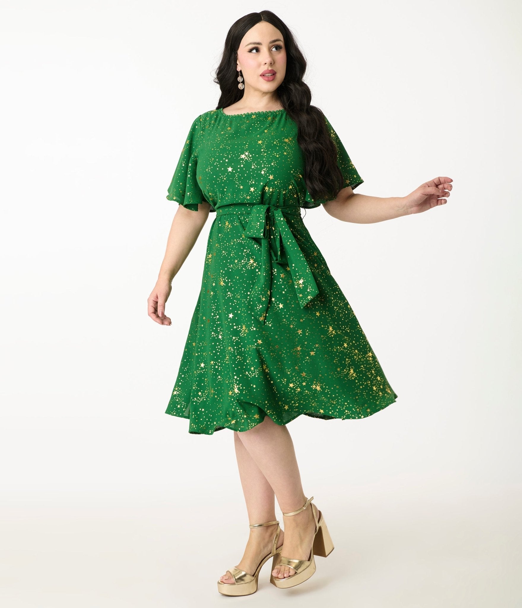 Plus Size Green & Gold Star Swing Dress