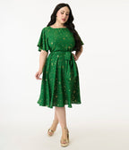 Plus Size Green & Gold Star Swing Dress
