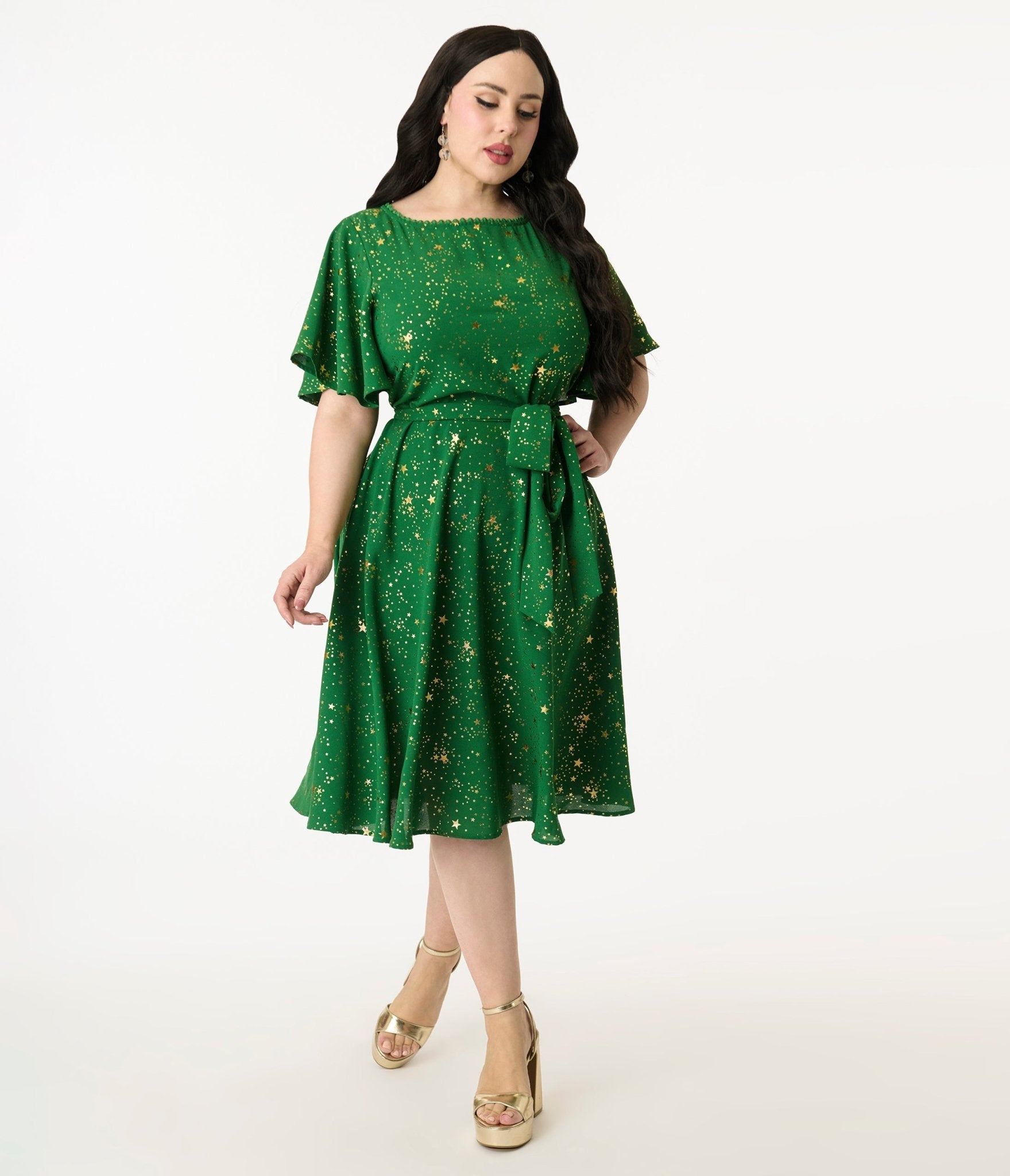 Plus Size Green & Gold Star Swing Dress