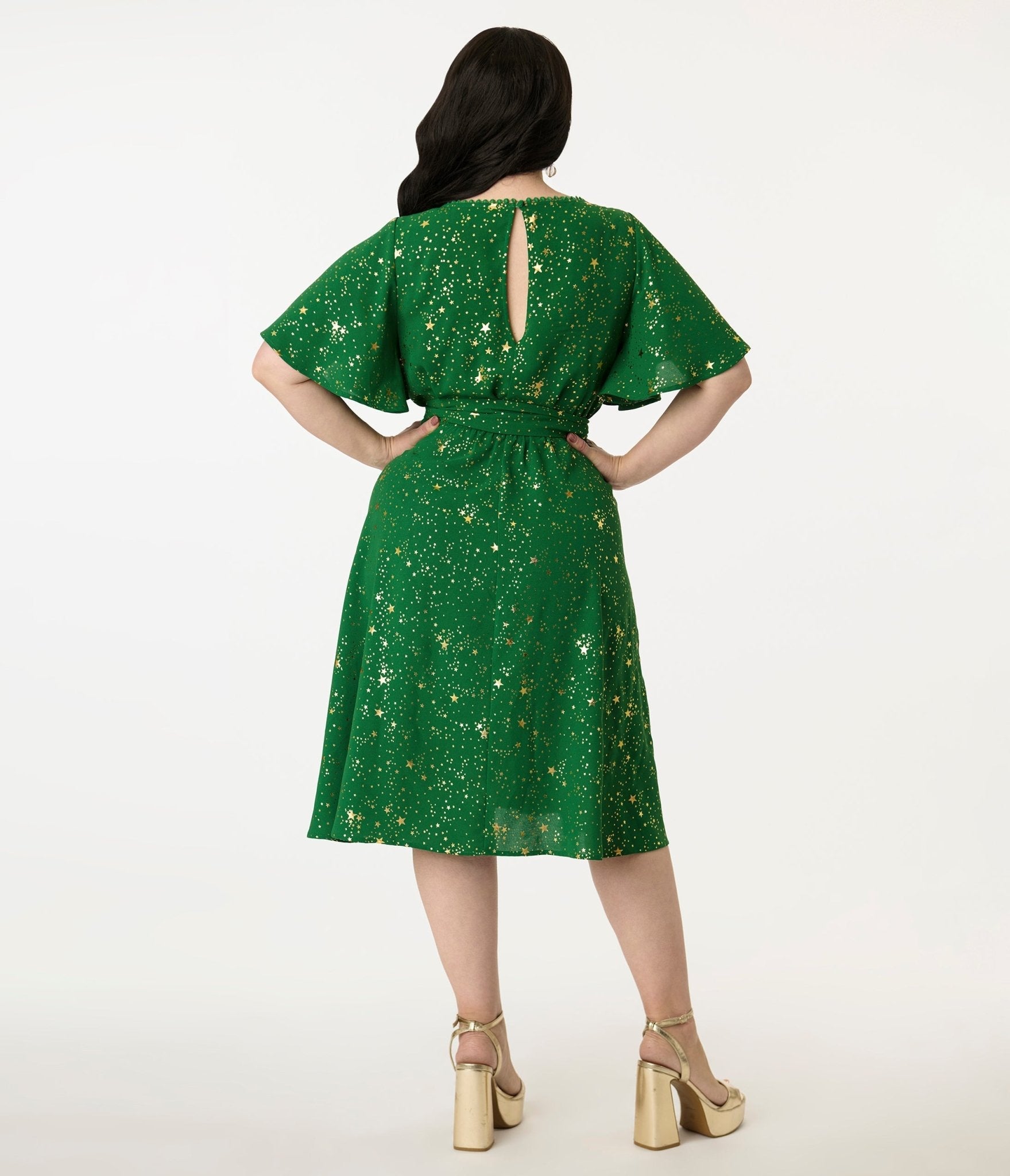 Plus Size Green & Gold Star Swing Dress