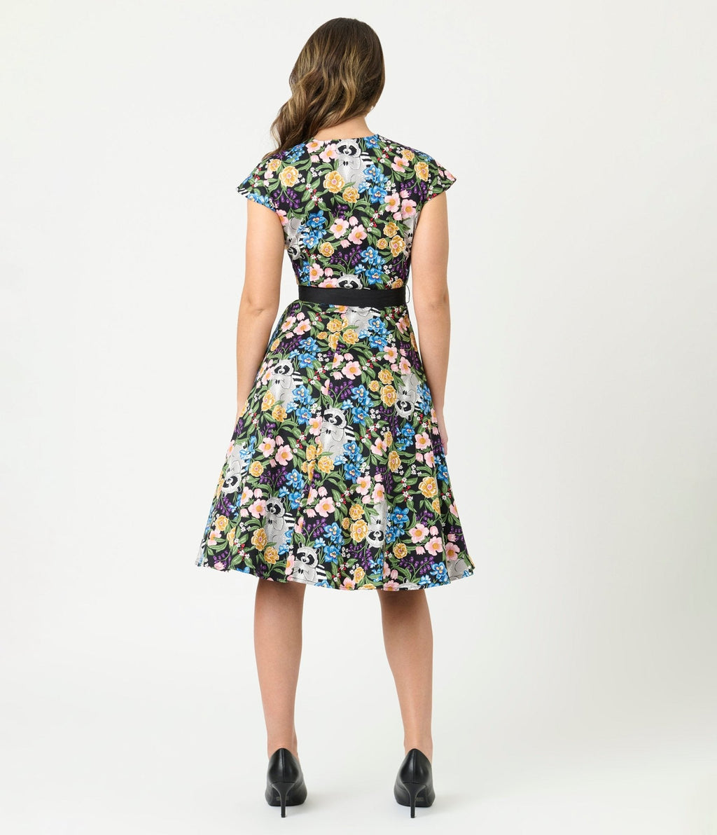 Raccoon Floral Print Hedda Swing Dress