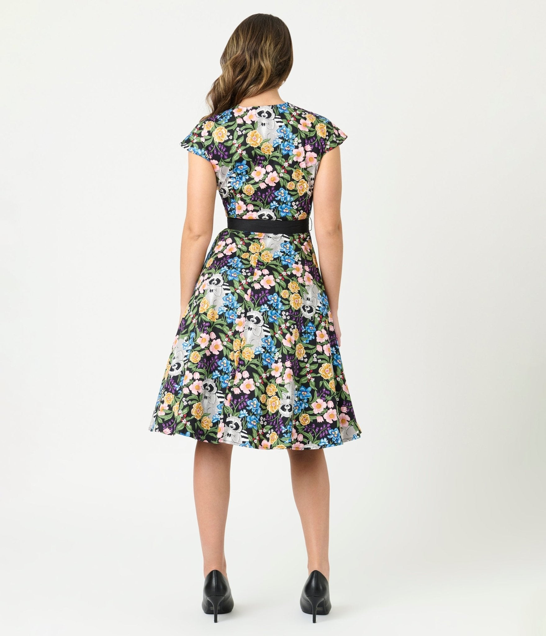 Raccoon Floral Print Hedda Swing Dress