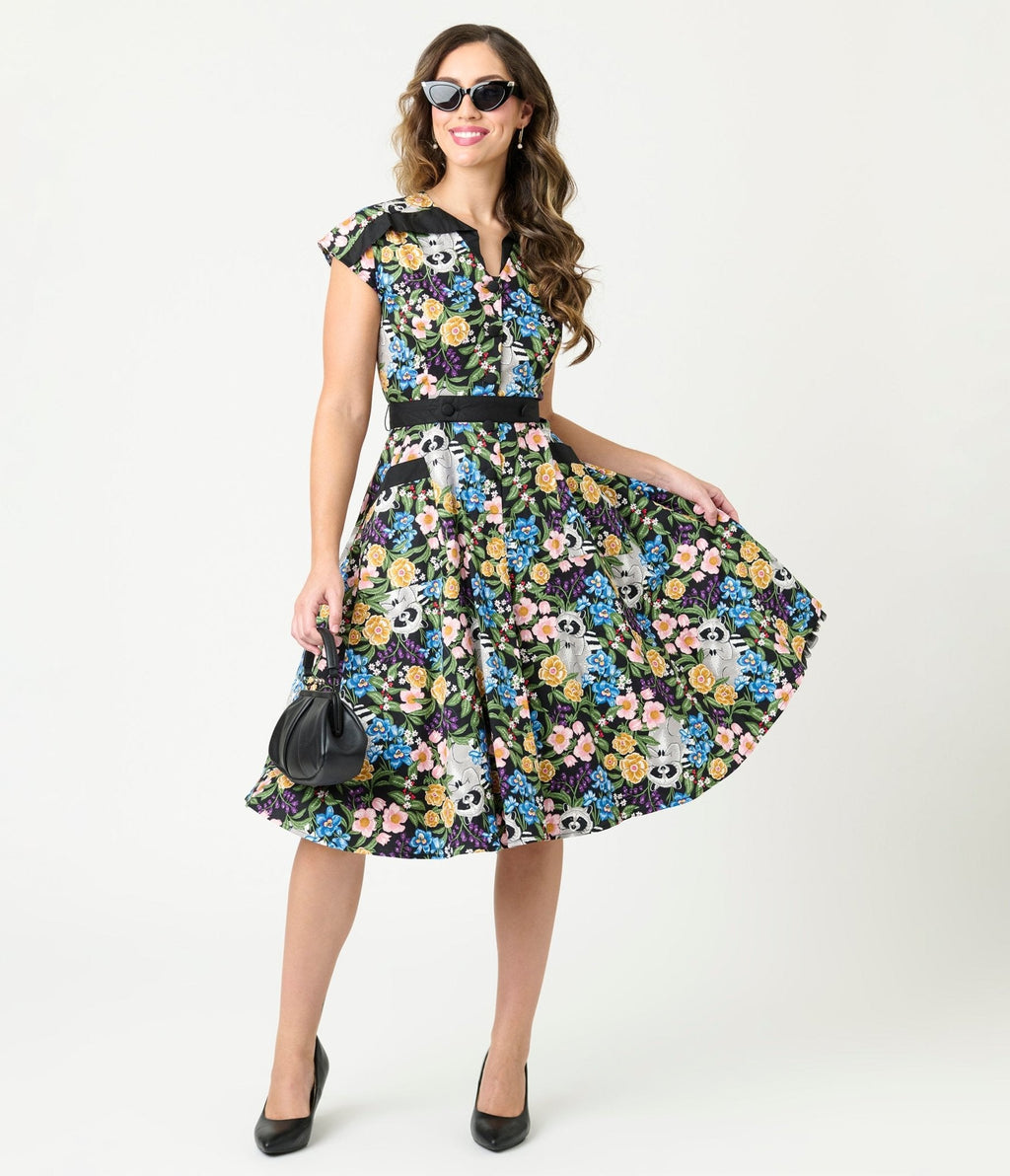 Raccoon Floral Print Hedda Swing Dress