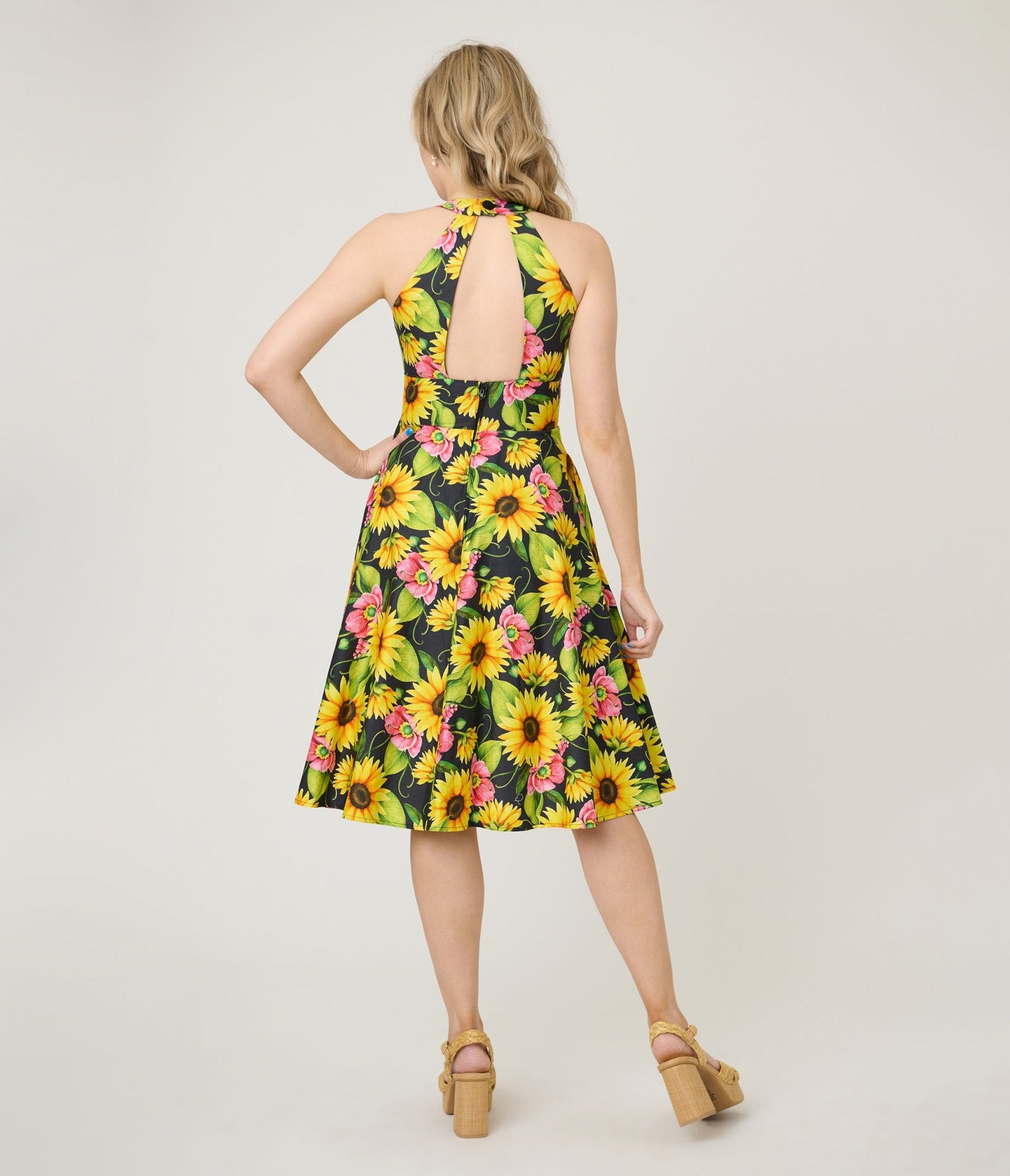 Sunflower Cotton Halter Swing Dress