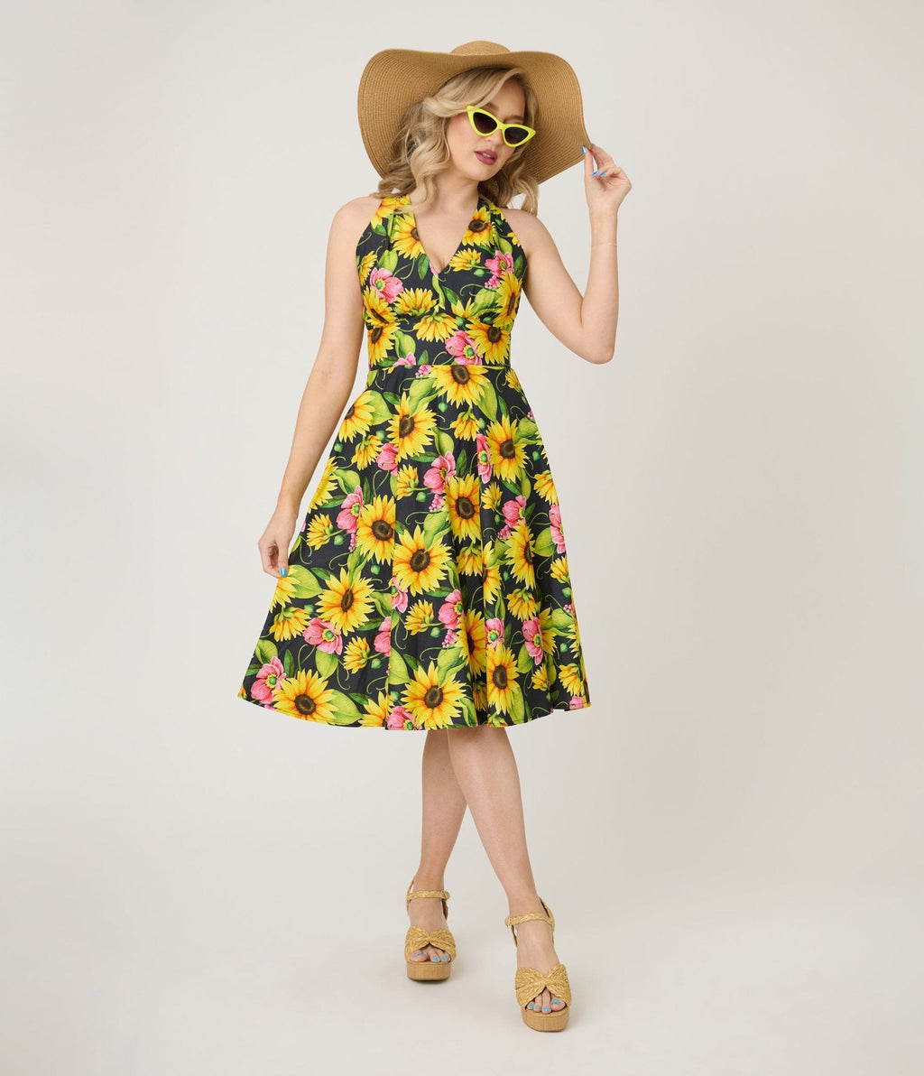 Sunflower Cotton Halter Swing Dress