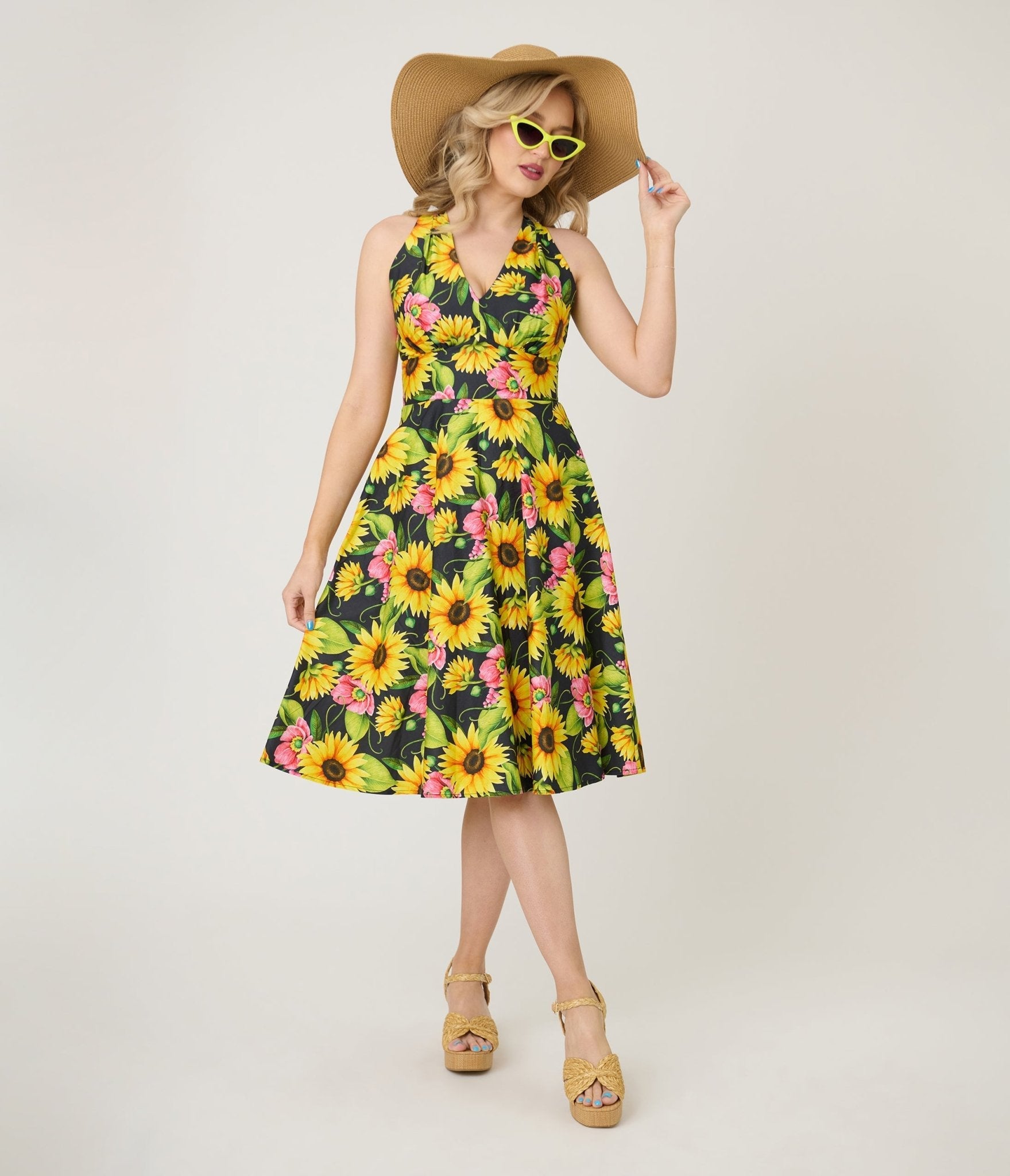 Sunflower Cotton Halter Swing Dress